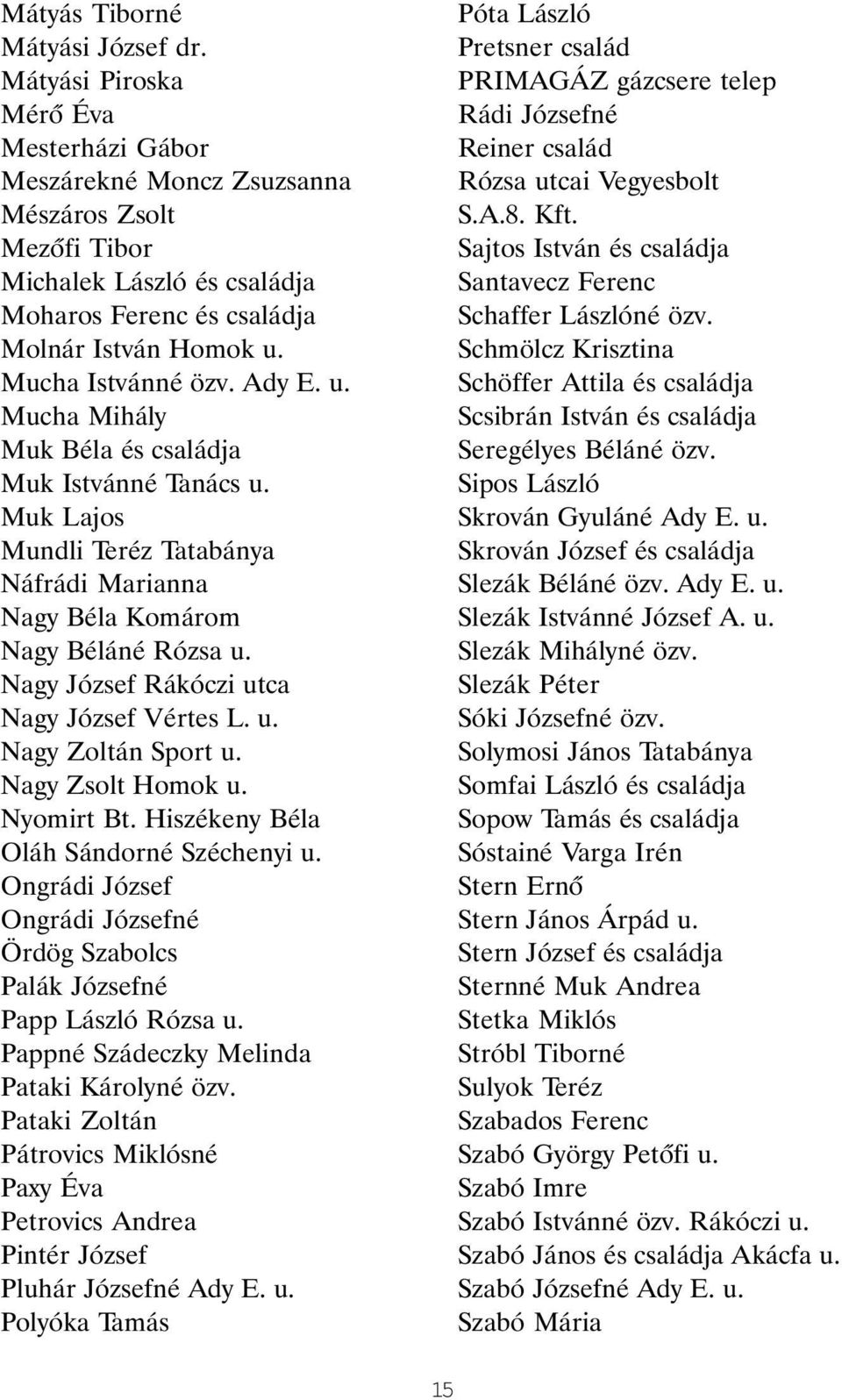Ady E. u. Mucha Mihály Muk Béla és családja Muk Istvánné Tanács u. Muk Lajos Mundli Teréz Tatabánya Náfrádi Marianna Nagy Béla Komárom Nagy Béláné Rózsa u.