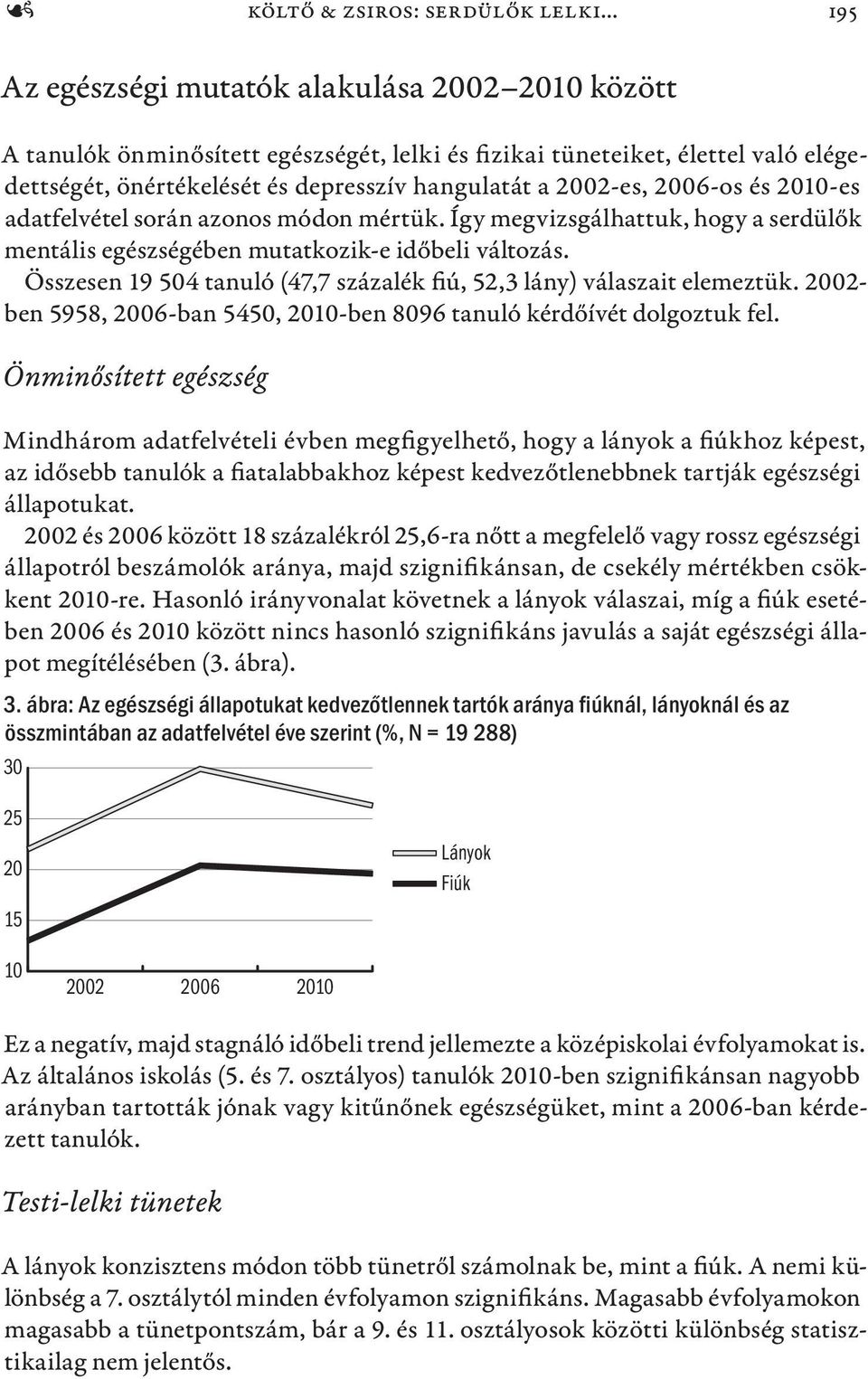 Összesen 19 504 tanuló (47,7 százalék fiú, 52,3 lány) válaszait elemeztük. 2002- ben 5958, 2006-ban 5450, 2010-ben 8096 tanuló kérdőívét dolgoztuk fel.