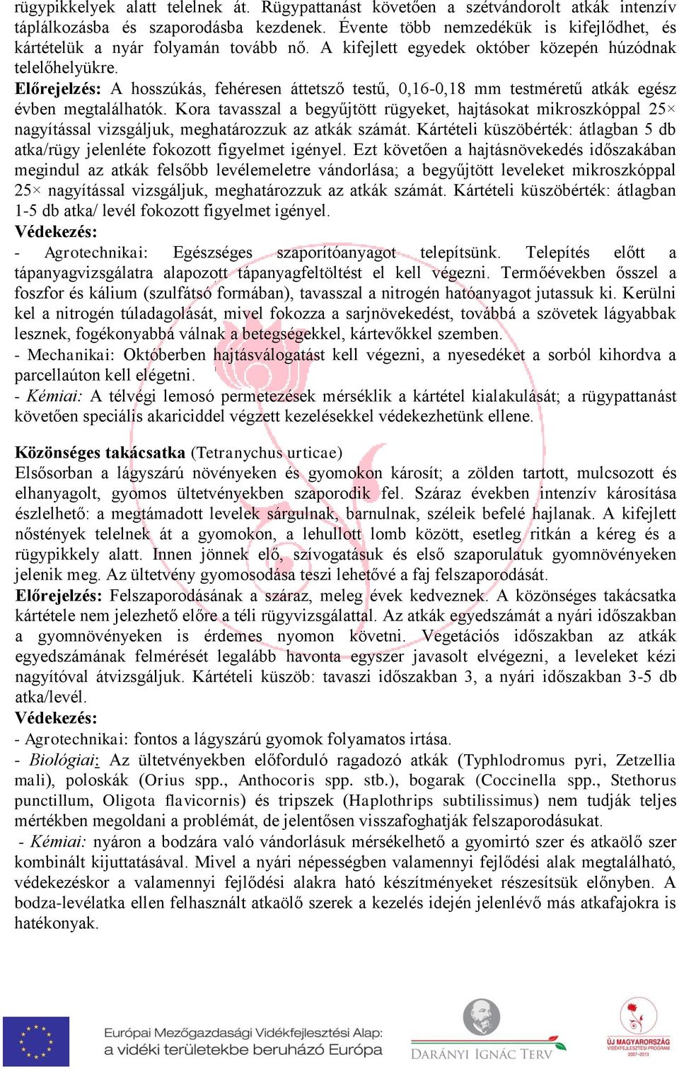 begyűjtött rügyeket, hajtásokat mikroszkóppal 25 nagyítással vizsgáljuk, meghatározzuk az atkák számát Kártételi küszöbérték: átlagban 5 db atka/rügy jelenléte fokozott figyelmet igényel Ezt követően