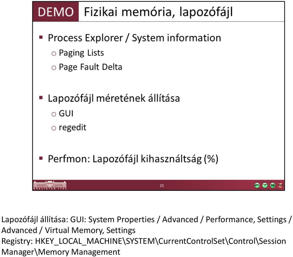 Virtual Memory, Settings Registry: