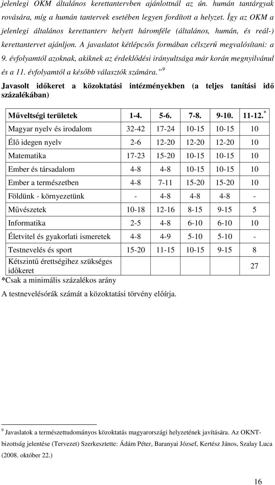 évfolyamtól azoknak, akiknek az érdeklıdési irányultsága már korán megnyilvánul és a 11. évfolyamtól a késıbb választók számára.