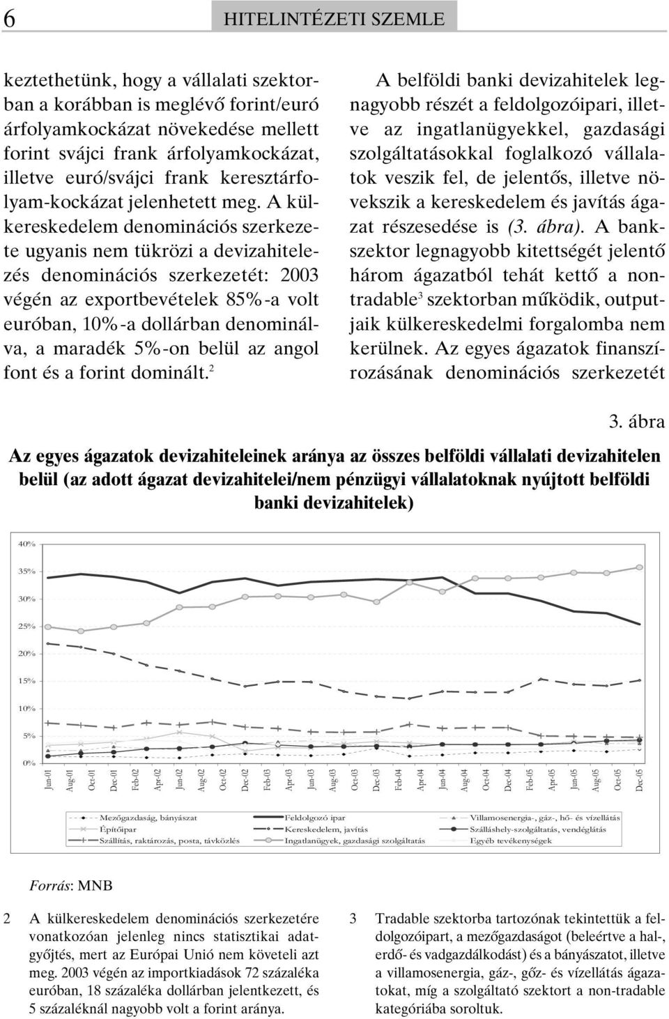 A külkereskedelem denominációs szerkezete ugyanis nem tükrözi a devizahitelezés denominációs szerkezetét: 2003 végén az exportbevételek 85%-a volt euróban, 10%-a dollárban denominálva, a maradék