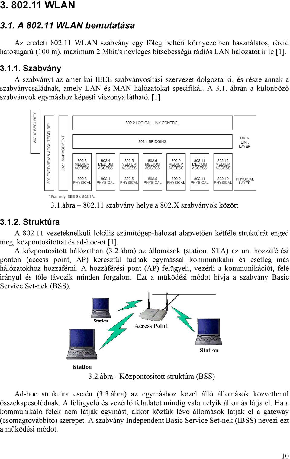 A 3.1. ábrán a különböző szabványok egymáshoz képesti viszonya látható. [1] 3.1.ábra 802.11 szabvány helye a 802.X szabványok között 3.1.2. Struktúra A 802.