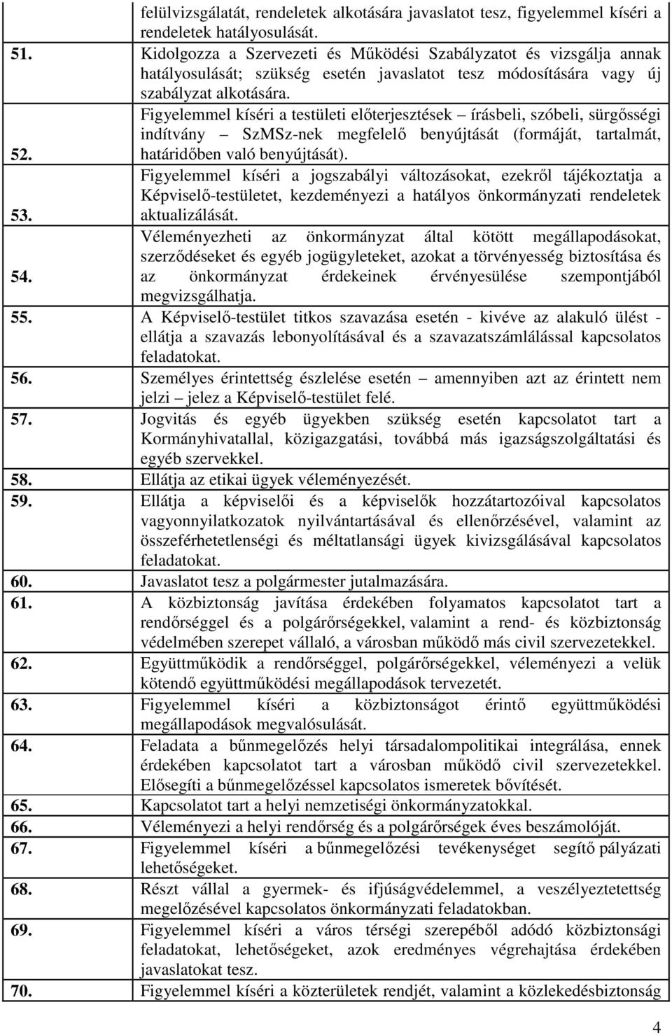 Figyelemmel kíséri a testületi előterjesztések írásbeli, szóbeli, sürgősségi indítvány SzMSz-nek megfelelő benyújtását (formáját, tartalmát, 52. határidőben való benyújtását).