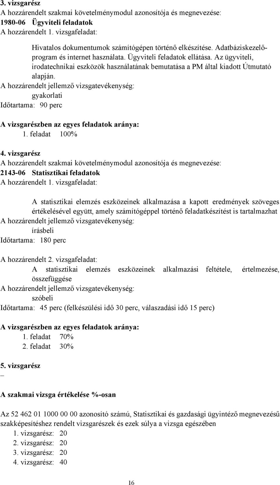 A hozzárendelt jellemző vizsgatevékenység: gyakorlati Időtartama: 90 perc A vizsgarészben az egyes feladatok aránya: 1. feladat 100% 4.