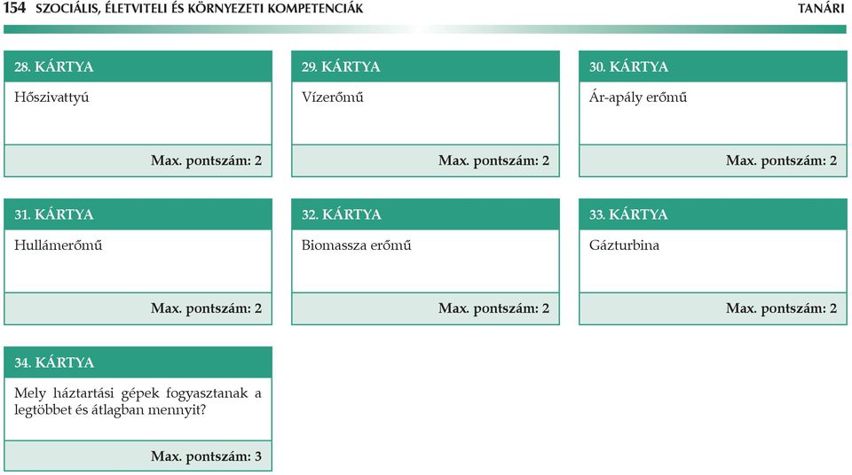 Kártya 32. Kártya 33. Kártya Hullámerőmű Biomassza erőmű Gázturbina Max. pontszám: 2 Max.