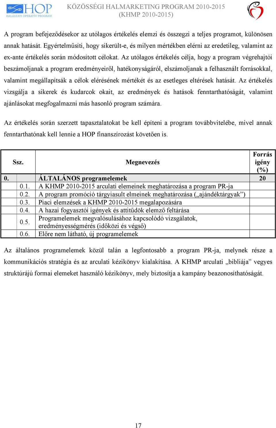 Az utólagos értékelés célja, hogy a program végrehajtói beszámoljanak a program eredményeiről, hatékonyságáról, elszámoljanak a felhasznált forrásokkal, valamint megállapítsák a célok elérésének