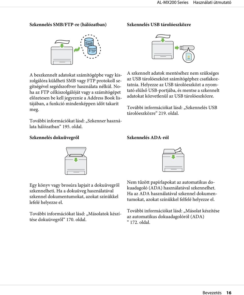 További információkat lásd: Szkenner használata hálózatban 195. oldal. Szkennelés dokuüvegről A szkennelt adatok mentéséhez nem szükséges az USB tárolóeszközt számítógéphez csatlakoztatnia.