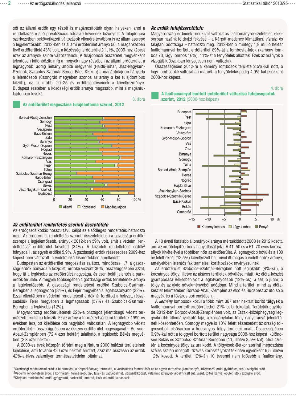 2012-ben az állami erdőterület aránya 56, a magánkézben lévő erdőterületé 43% volt, a közösségi erdőterületé 1,1%, 2009-hez képest ezek az arányok szinte változatlanok.