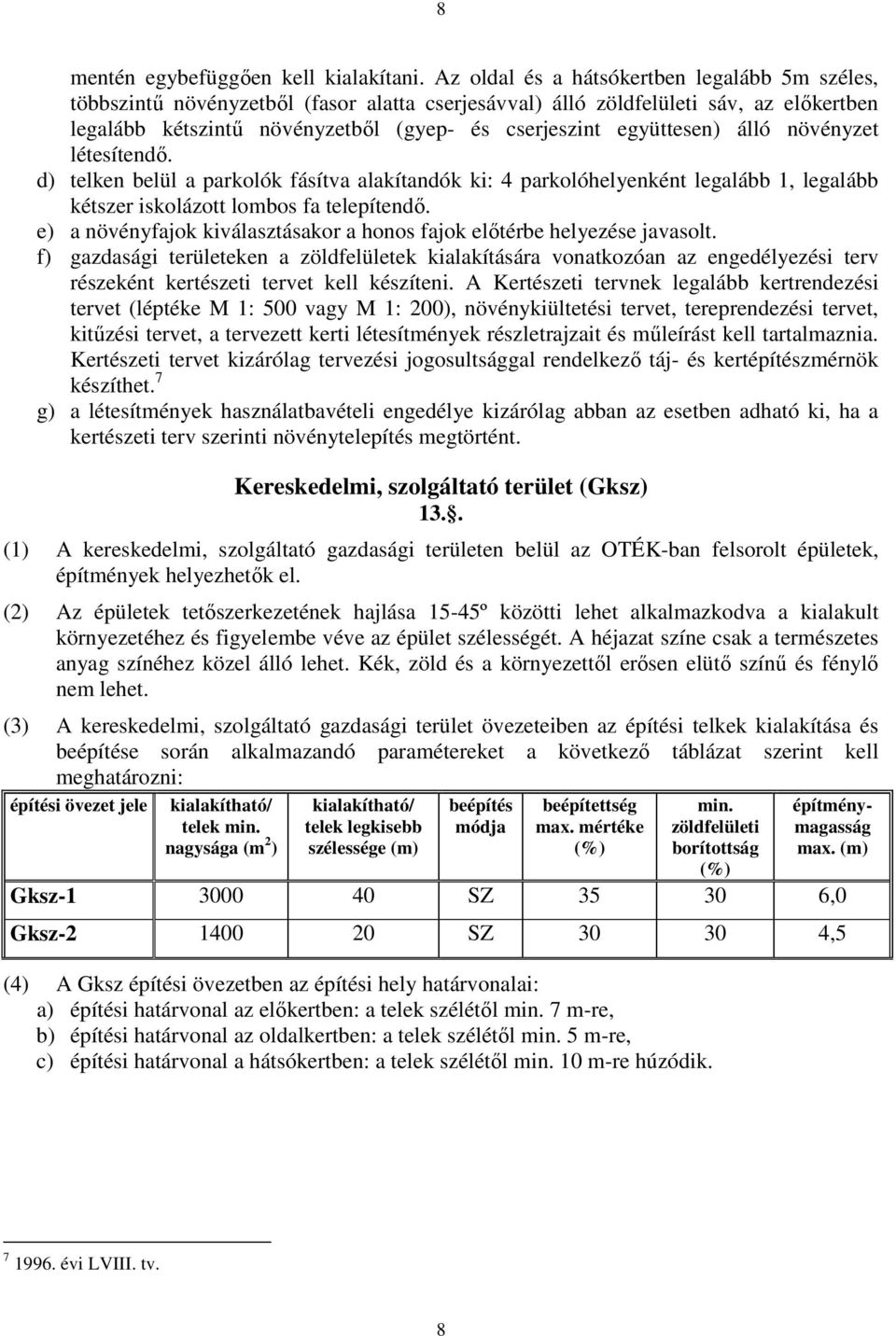 együttesen) álló növényzet létesítendő. d) telken belül a parkolók fásítva alakítandók ki: 4 parkolóhelyenként legalább 1, legalább kétszer iskolázott lombos fa telepítendő.