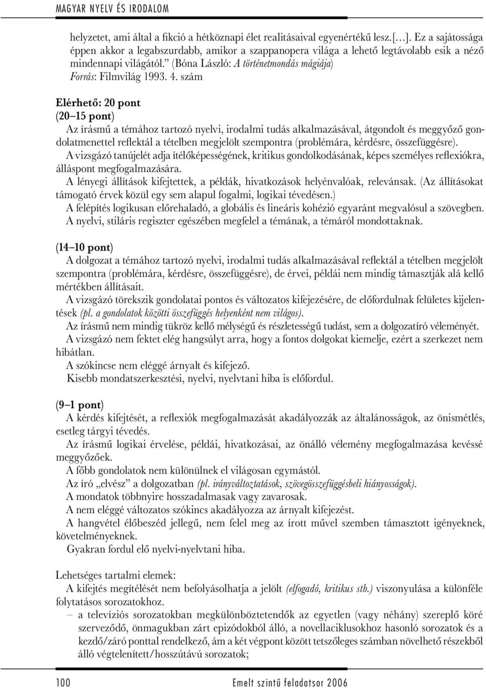 szám Elérhető: 20 pont (20 15 pont) Az írásmű a témához tartozó nyelvi, irodalmi tudás alkalmazásával, átgondolt és meg győ ző gondolatmenettel reflektál a tételben megjelölt szempontra (problémára,