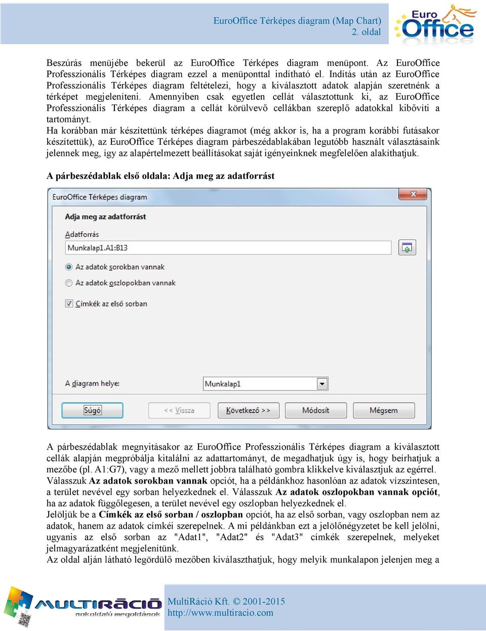 Amennyiben csak egyetlen cellát választottunk ki, az EuroOffice Professzionális Térképes diagram a cellát körülvevő cellákban szereplő adatokkal kibővíti a tartományt.