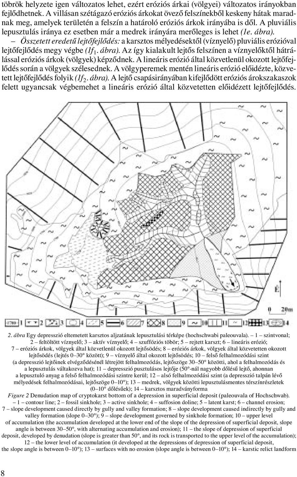 A pluviális lepusztulás iránya ez esetben már a medrek irányára merőleges is lehet (1e. ábra).