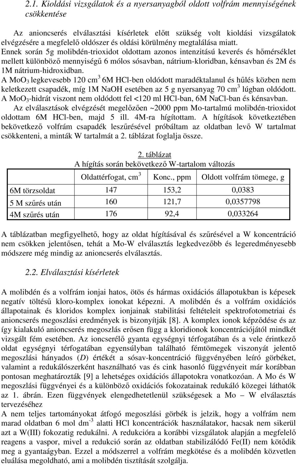 Ennek során 5g molibdén-trioxidot oldottam azonos intenzitású keverés és hőmérséklet mellett különböző mennyiségű 6 mólos sósavban, nátrium-kloridban, kénsavban és 2M és 1M nátrium-hidroxidban.