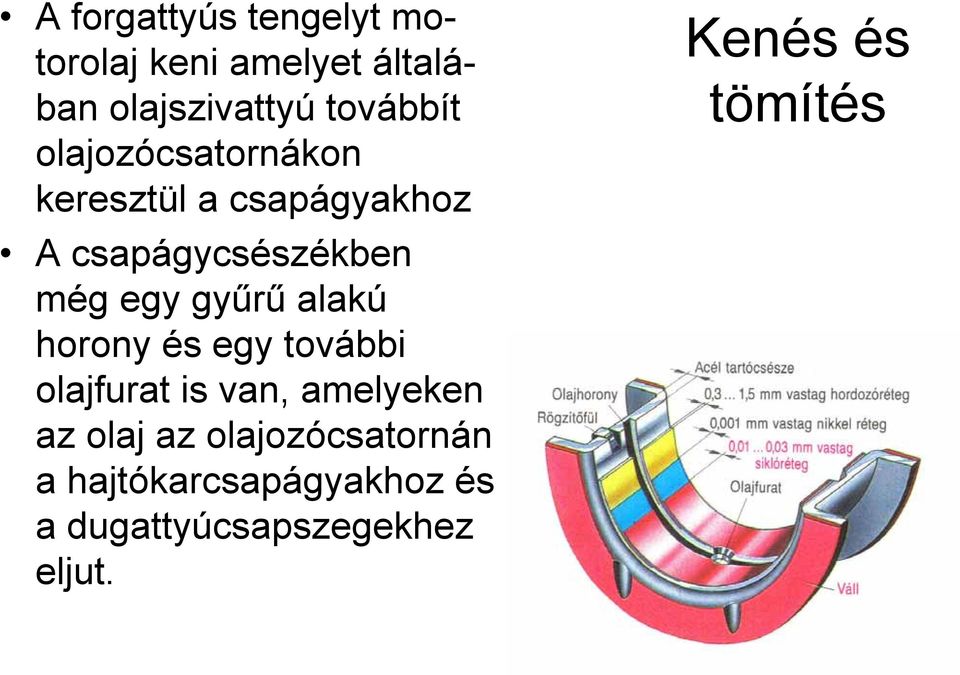 alakú horony és egy további olajfurat is van, amelyeken az olaj az