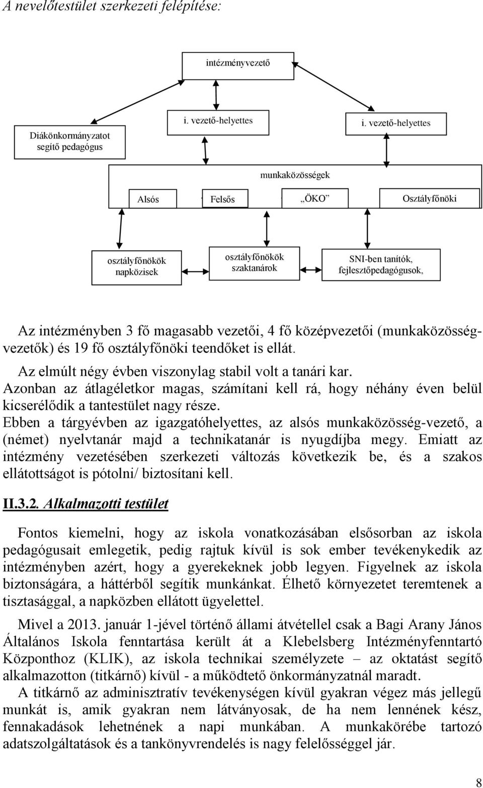 vezetői, 4 fő középvezetői (munkaközösségvezetők) és 19 fő osztályfőnöki teendőket is ellát. Az elmúlt négy évben viszonylag stabil volt a tanári kar.