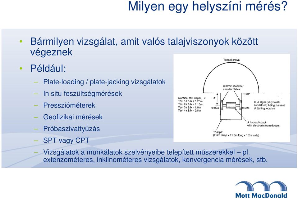 plate-jacking vizsgálatok In situ feszültségmérések Presszióméterek Geofizikai mérések