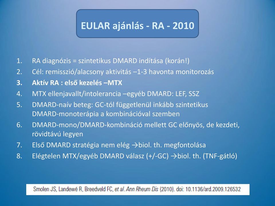 MTX ellenjavallt/intolerancia egyéb DMARD: LEF, SSZ 5.