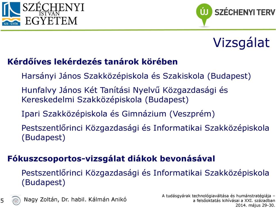 (Veszprém) Pestszentlőrinci Közgazdasági és Informatikai Szakközépiskola (Budapest) Fókuszcsoportos-vizsgálat diákok