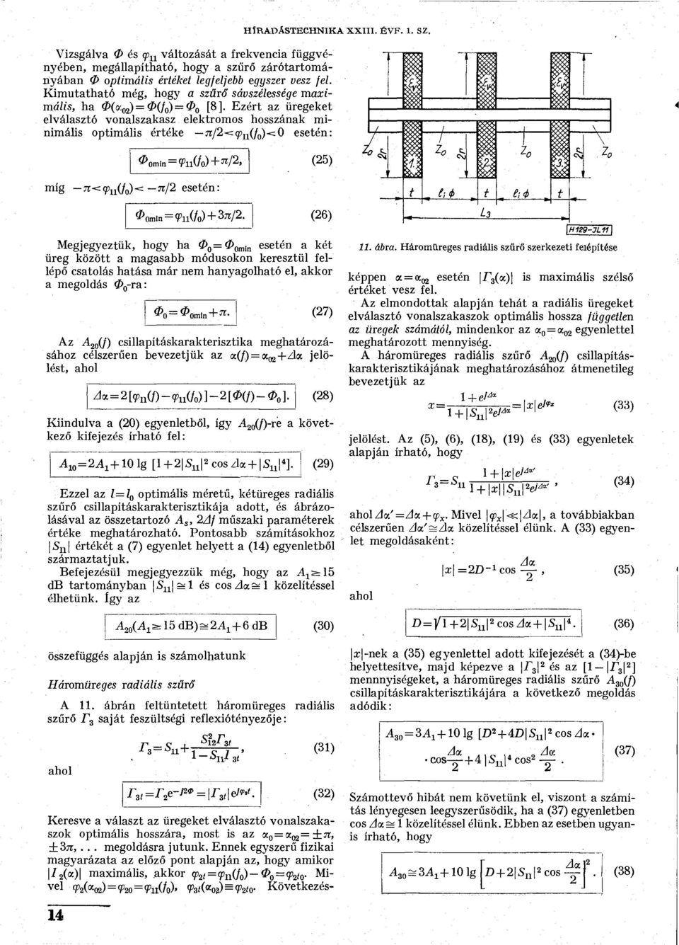 Ezért az üregeket elválasztó vonalszakasz elektromos hosszának minimális optimális értéke ji/2<cp n (f 0 )<0 esetén: ^Omin =?'ll(/o) + 7I / 2» (25) míg TI< <p u )< -7t/2 esetén: 0Omin =?