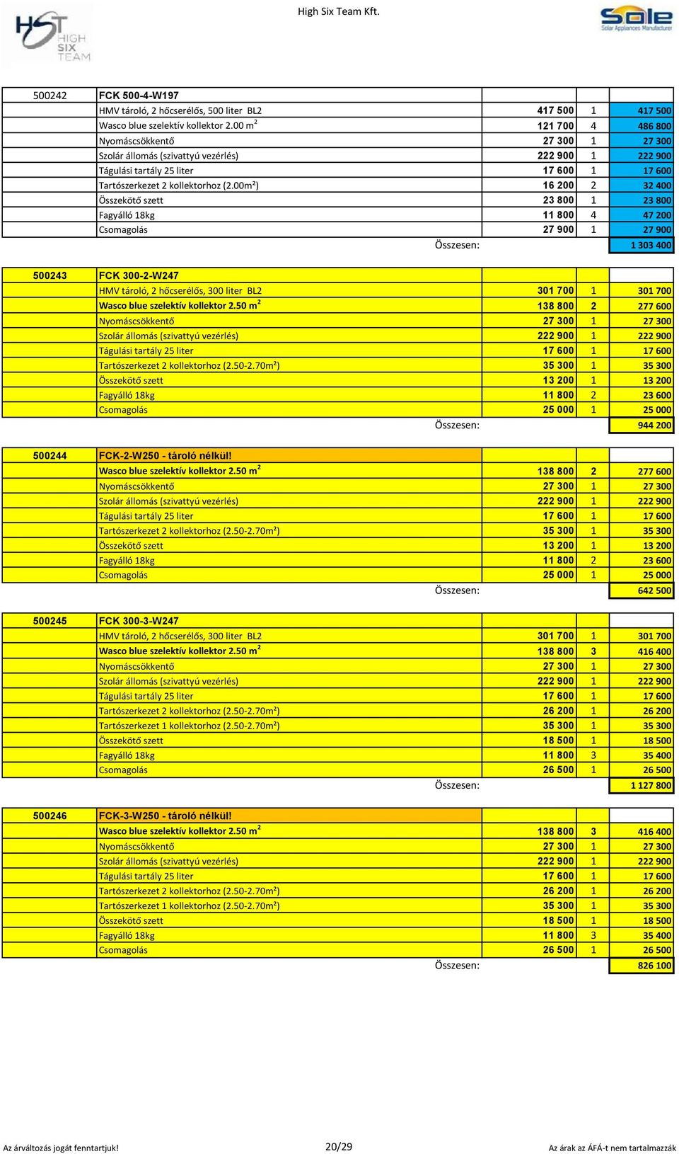 00m²) 16 200 2 32 400 Összekötő szett 23 800 1 23 800 Fagyálló 18kg 11 800 4 47 200 Csomagolás 27 900 1 27 900 Összesen: 1 303 400 500243 FCK 300-2-W247 HMV tároló, 2 hőcserélős, 300 liter BL2 301