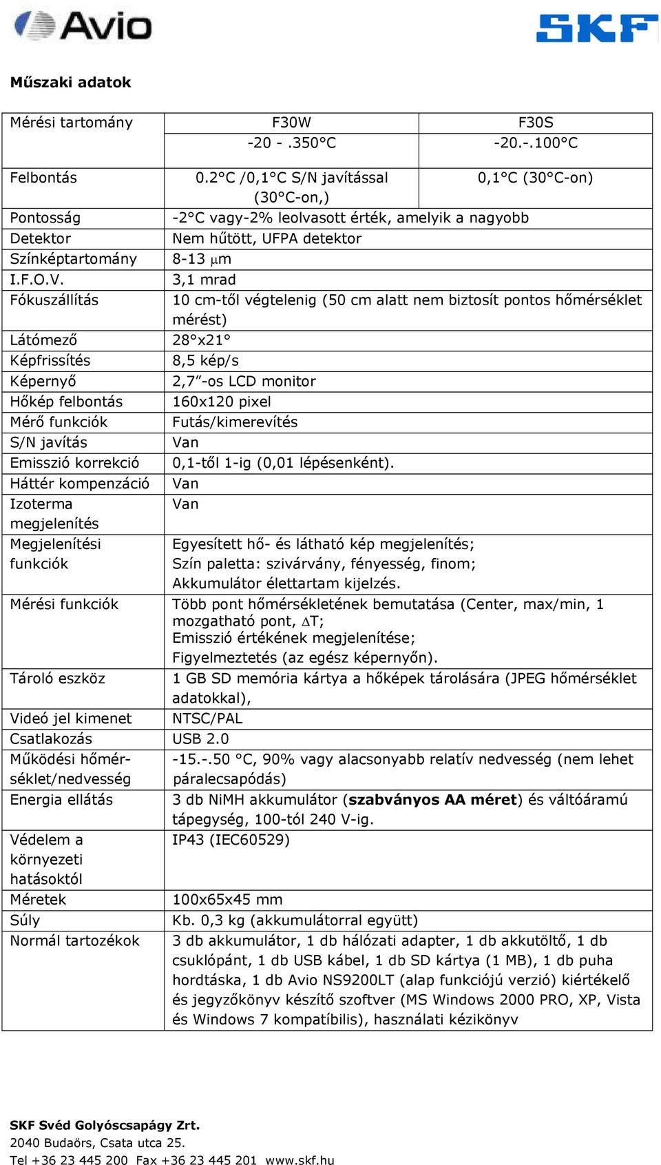 2 C /0,1 C S/N javítással (30 C-on,) -2 C vagy-2% leolvasott érték, amelyik a nagyobb Nem hűtött, UFPA detektor 3,1 mrad 0,1 C (30 C-on) 10 cm-től végtelenig (50 cm alatt nem biztosít pontos