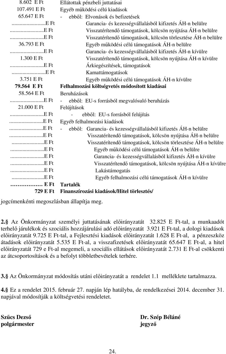 ..e Ft Garancia- és kezességvállalásból kifizetés ÁH-n kívülre 1.300 E Ft Visszatérítendő támogatások, kölcsön nyújtása ÁH-n kívülre...e Ft Árkiegészítések, támogatások...e Ft Kamattámogatások 3.