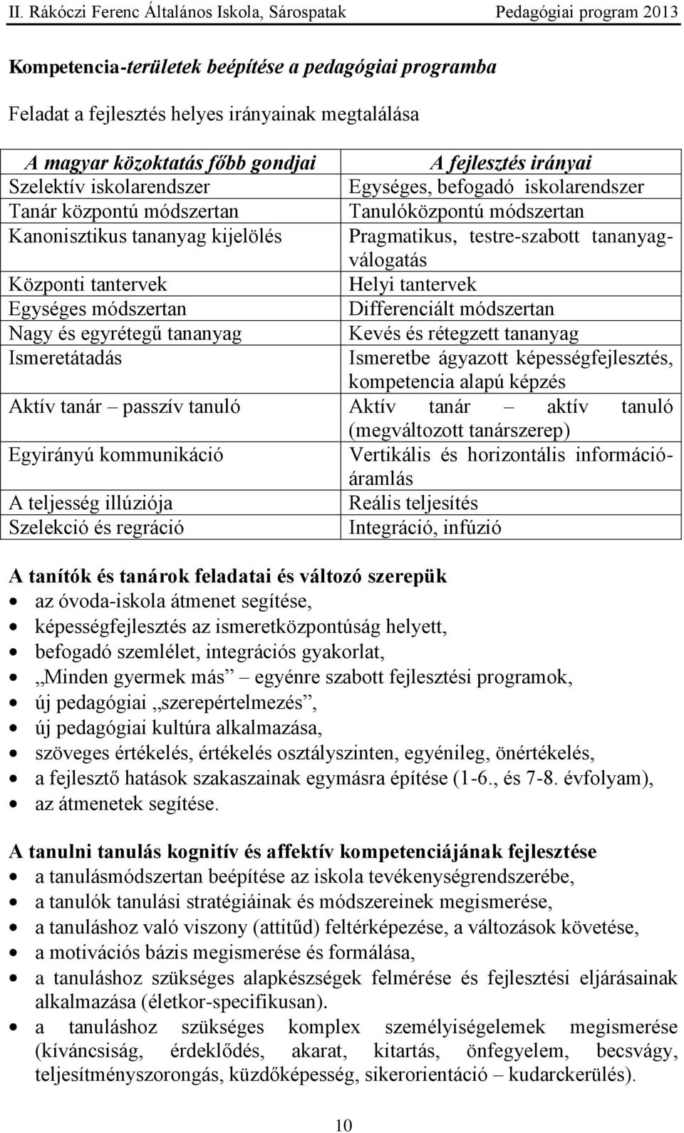 módszertan Differenciált módszertan Nagy és egyrétegű tananyag Kevés és rétegzett tananyag Ismeretátadás Ismeretbe ágyazott képességfejlesztés, kompetencia alapú képzés Aktív tanár passzív tanuló