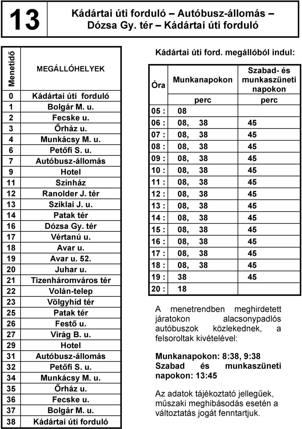 21 Tizenháromváros tér 22 Volán-telep 23 Völgyhíd tér 25 Patak tér 26 Festő u.