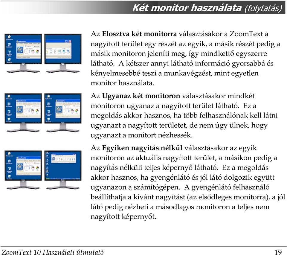 Az Ugyanaz két monitoron választásakor mindkét monitoron ugyanaz a nagyított terület látható.