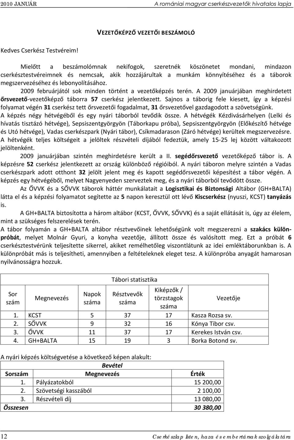 2009 februárjától sok minden történt a vezetőképzés terén. A 2009 januárjában meghirdetett őrsvezető-vezetőképző táborra 57 cserkész jelentkezett.