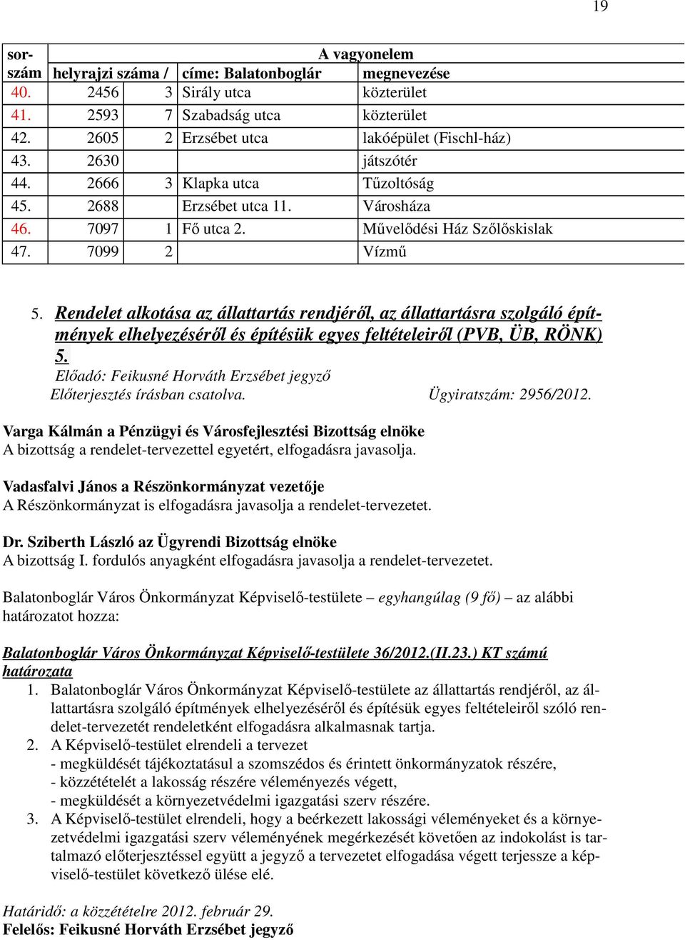 Rendelet alkotása az állattartás rendjéről, az állattartásra szolgáló építmények elhelyezéséről és építésük egyes feltételeiről (PVB, ÜB, RÖNK) 5.