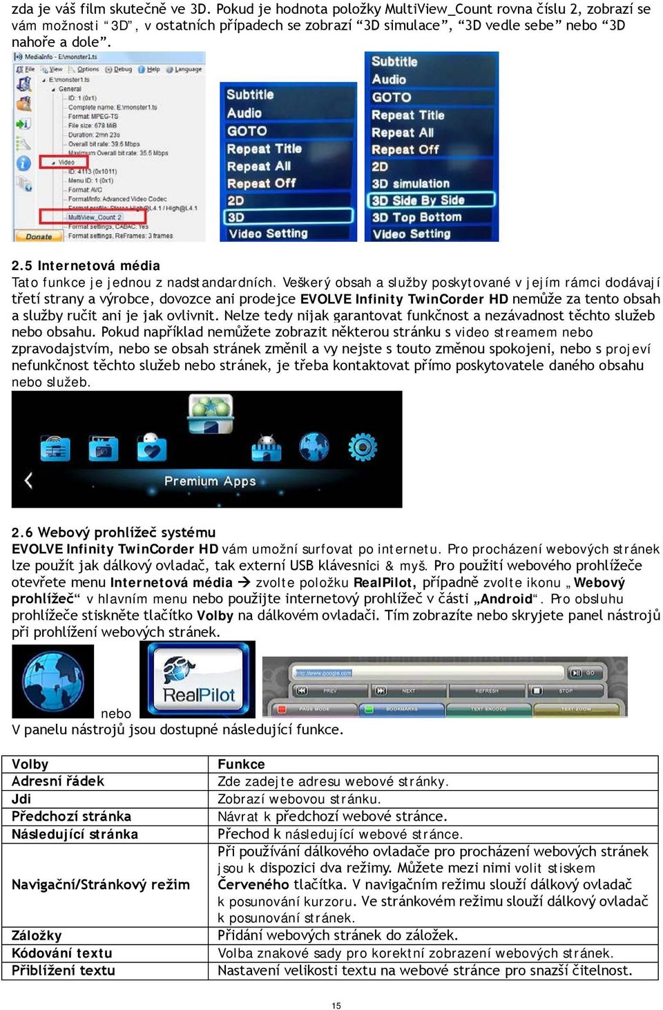 6 Webový prohlížeč systému EVOLVE Infinity TwinCorder HD vám umožní surfovat po internetu. Pro procházení webových stránek ci & myš.