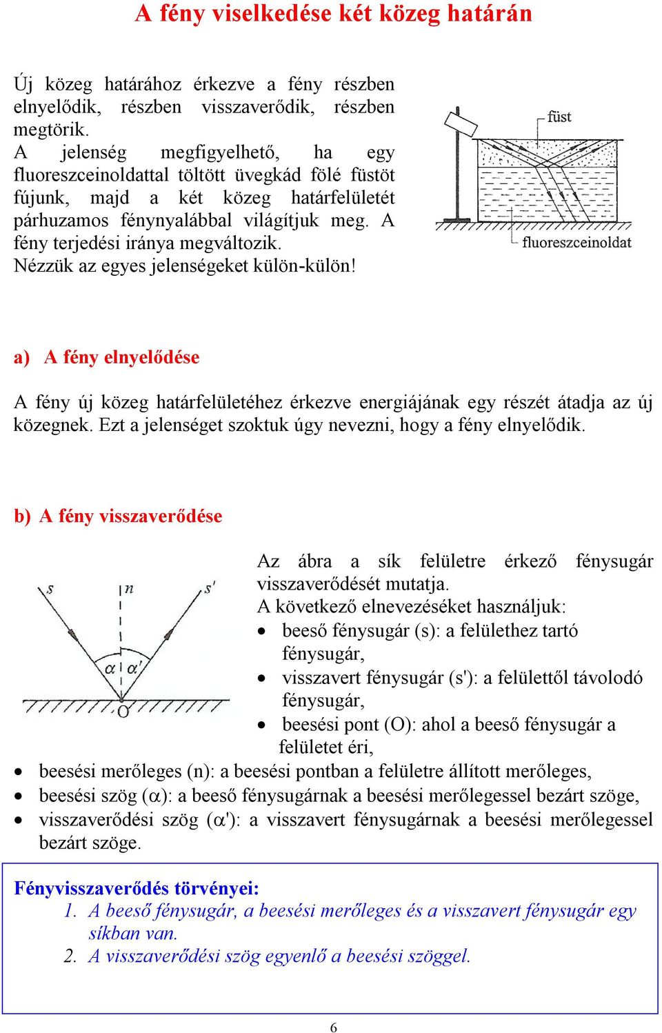 Nézzük az egyes jelenségeket külön-külön! a) A fény elnyelődése A fény új közeg határfelületéhez érkezve energiájának egy részét átadja az új közegnek.