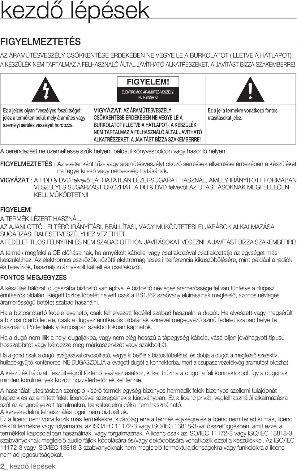 ELEKTROMOS ÁRAMÜTÉS VESZÉLY, NE NYISSA KI VIGYÁZAT: AZ ÁRAMÜTÉSVESZÉLY CSÖKKENTÉSE ÉRDEKÉBEN NE VEGYE LE A BURKOLATOT (ILLETVE A HÁTLAPOT).