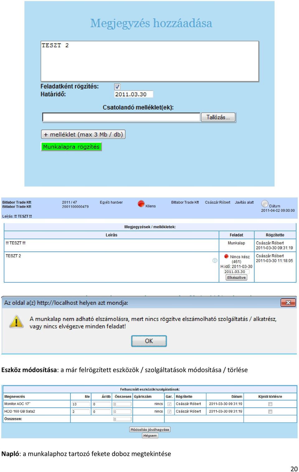 szolgáltatások módosítása / törlése