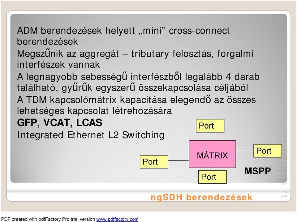 összekapcsolása céljából A TDM kapcsolómátrix kapacitása elegendő az összes lehetséges kapcsolat