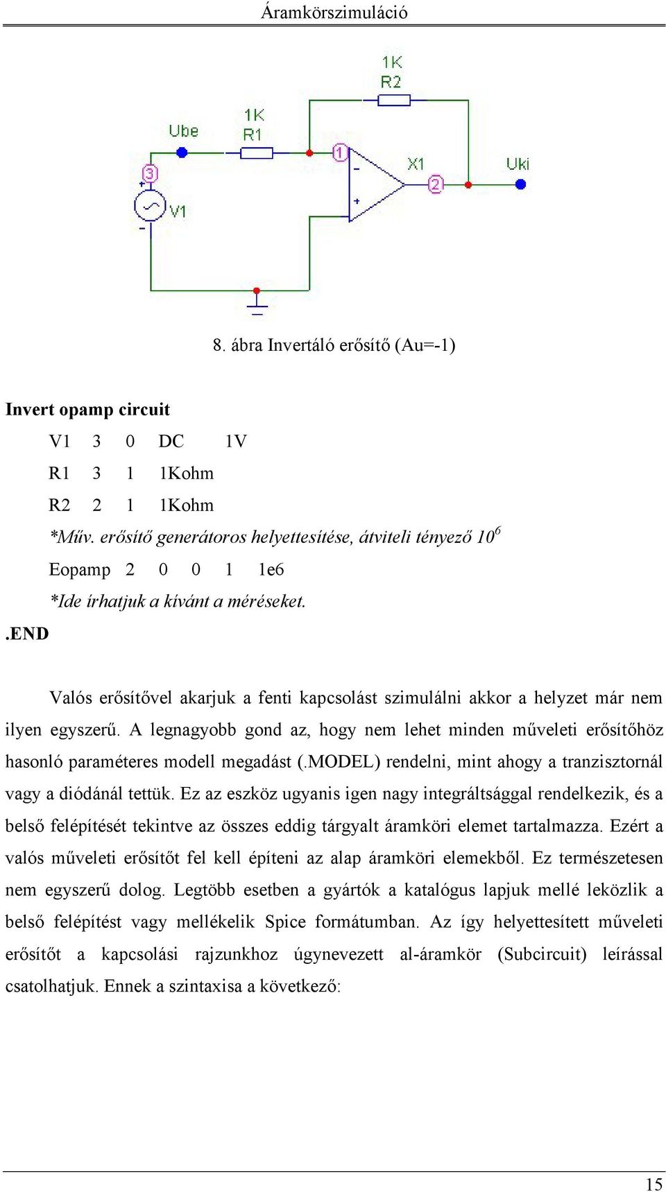 .end Valós ersítvel akarjuk a fenti kapcsolást szimulálni akkor a helyzet már nem ilyen egyszerc. A legnagyobb gond az, hogy nem lehet minden mcveleti ersíthöz hasonló paraméteres modell megadást (.