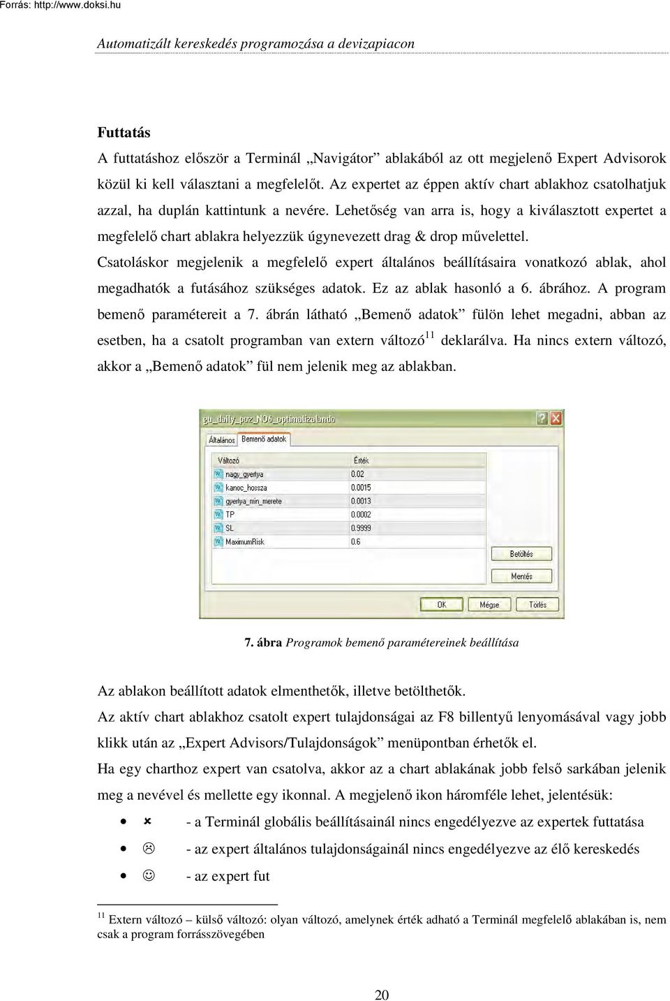 Lehetıség van arra is, hogy a kiválasztott expertet a megfelelı chart ablakra helyezzük úgynevezett drag & drop mővelettel.