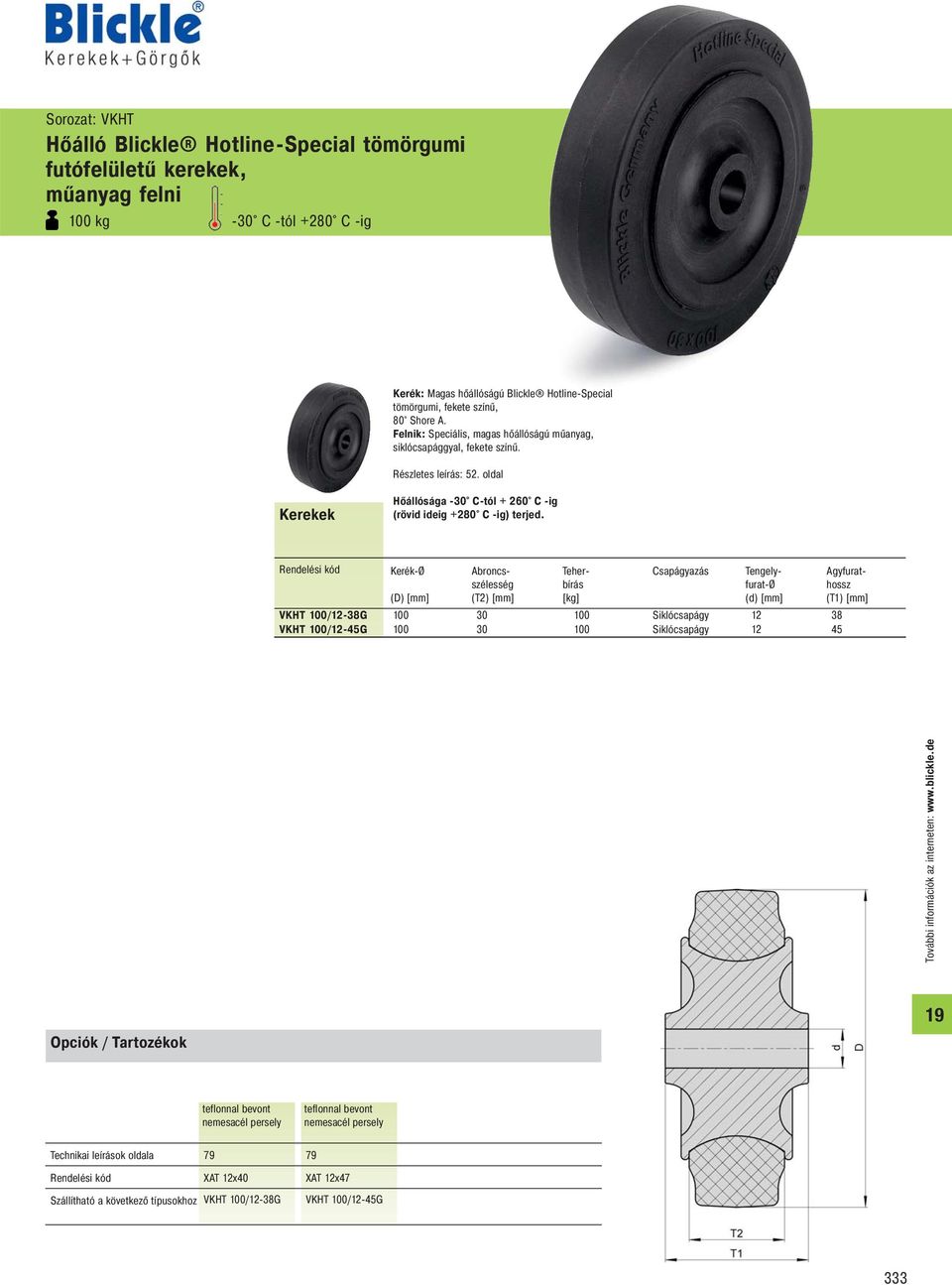 oldal Kerekek Hőállósága -30 C-tól + 260 C -ig (rövid ideig +280 C -ig) terjed.