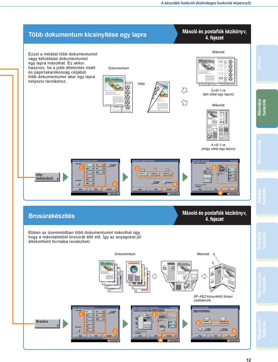 Dokumentum vagy Másolat Előszó -ről -re (két oldal egy lapon) Másolat Másolási -ről -re (négy oldal egy lapon) Fax Küldési Brosúrakészítés.