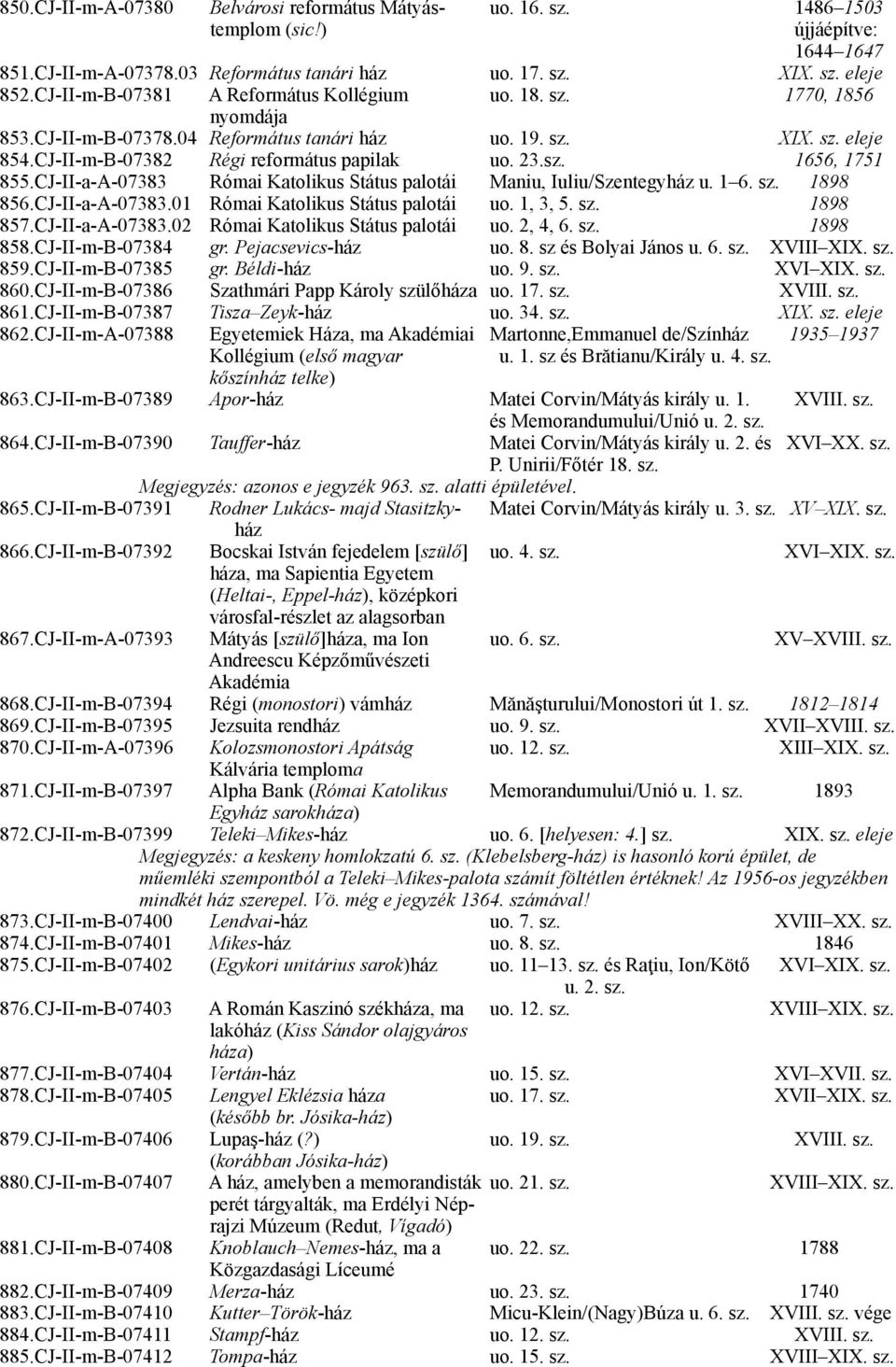 CJ-II-a-A-07383 Római Katolikus Státus palotái Maniu, Iuliu/Szentegyház u. 1 6. sz. 1898 856.CJ-II-a-A-07383.01 Római Katolikus Státus palotái uo. 1, 3, 5. sz. 1898 857.CJ-II-a-A-07383.02 Római Katolikus Státus palotái uo.