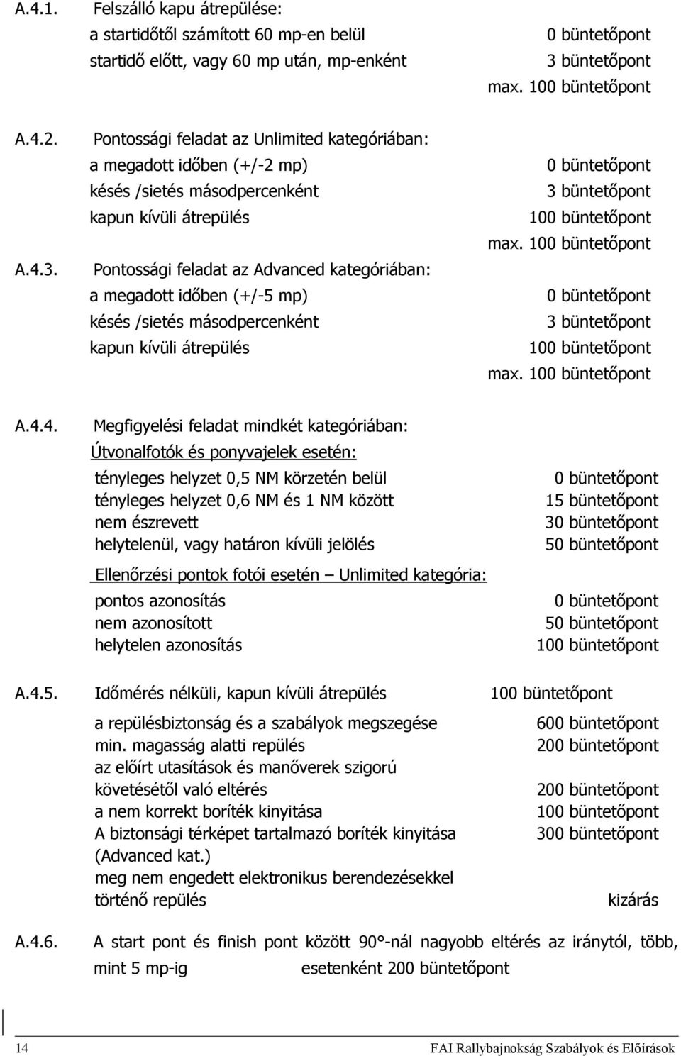 Pontossági feladat az Unlimited kategóriában: a megadott időben (+/-2 mp) késés /sietés másodpercenként kapun kívüli átrepülés Pontossági feladat az Advanced kategóriában: a megadott időben (+/-5 mp)