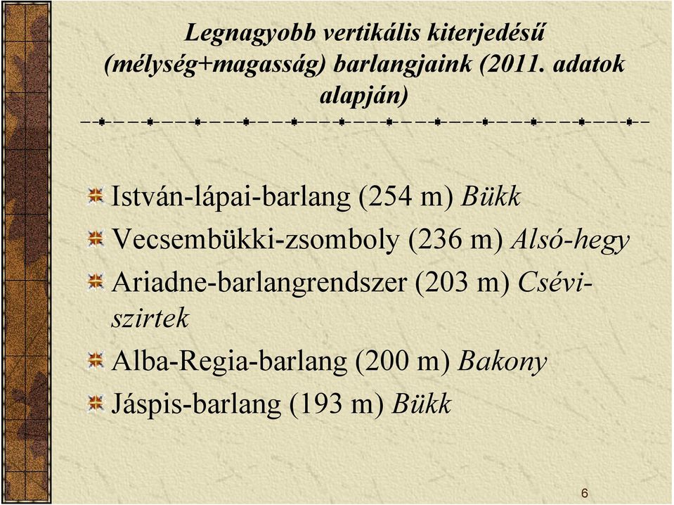 adatok alapján) Itá István-lápai-barlang l (254 m) Bükk