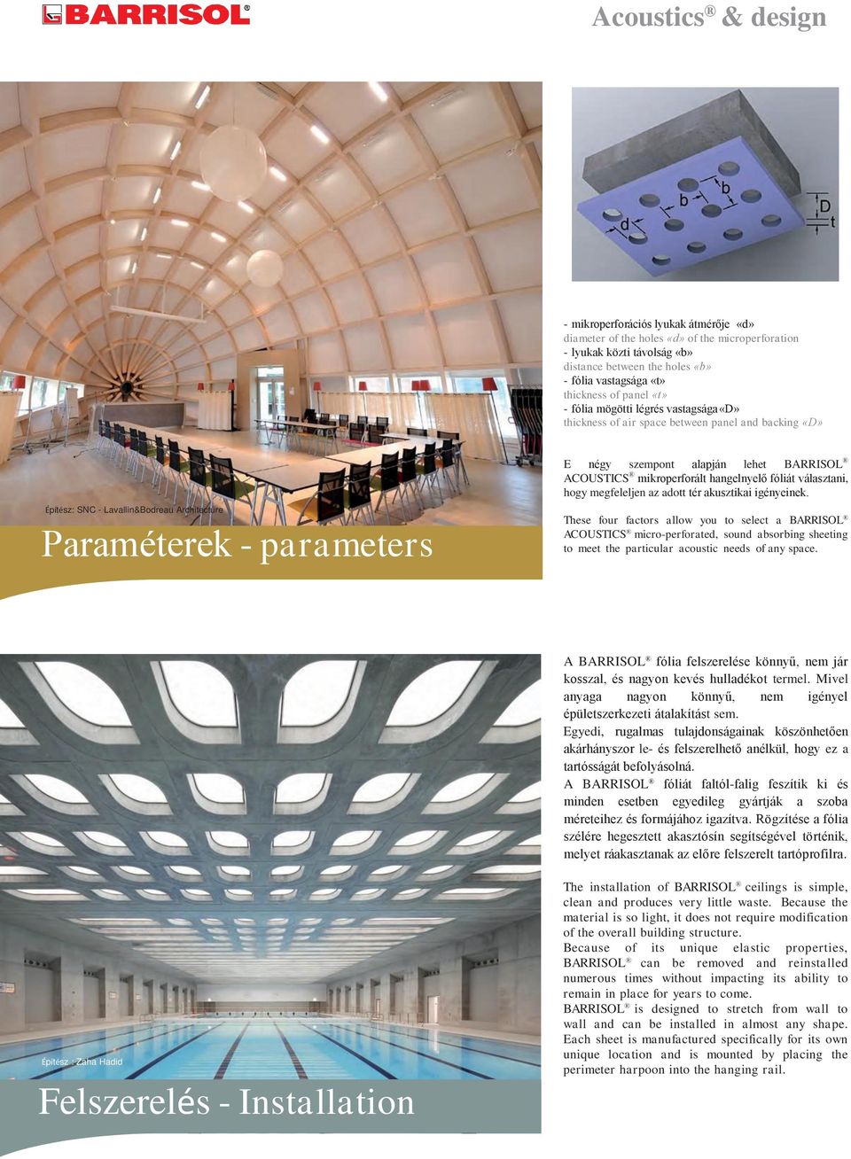 lehet BARRISOL ACOUSTICS mikroperforált hangelnyelő fóliát választani, hogy megfeleljen az adott tér akusztikai igényeinek.