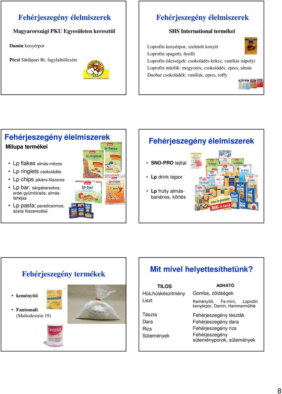 csokoládék: vaníliás, epres, toffy Fehérjeszegény élelmiszerek Milupa termékei Fehérjeszegény élelmiszerek Lp flakes almás-mézes Lp ringlets csokoládés Lp chips pikáns fűszeres Lp bar: sárgabarackos,