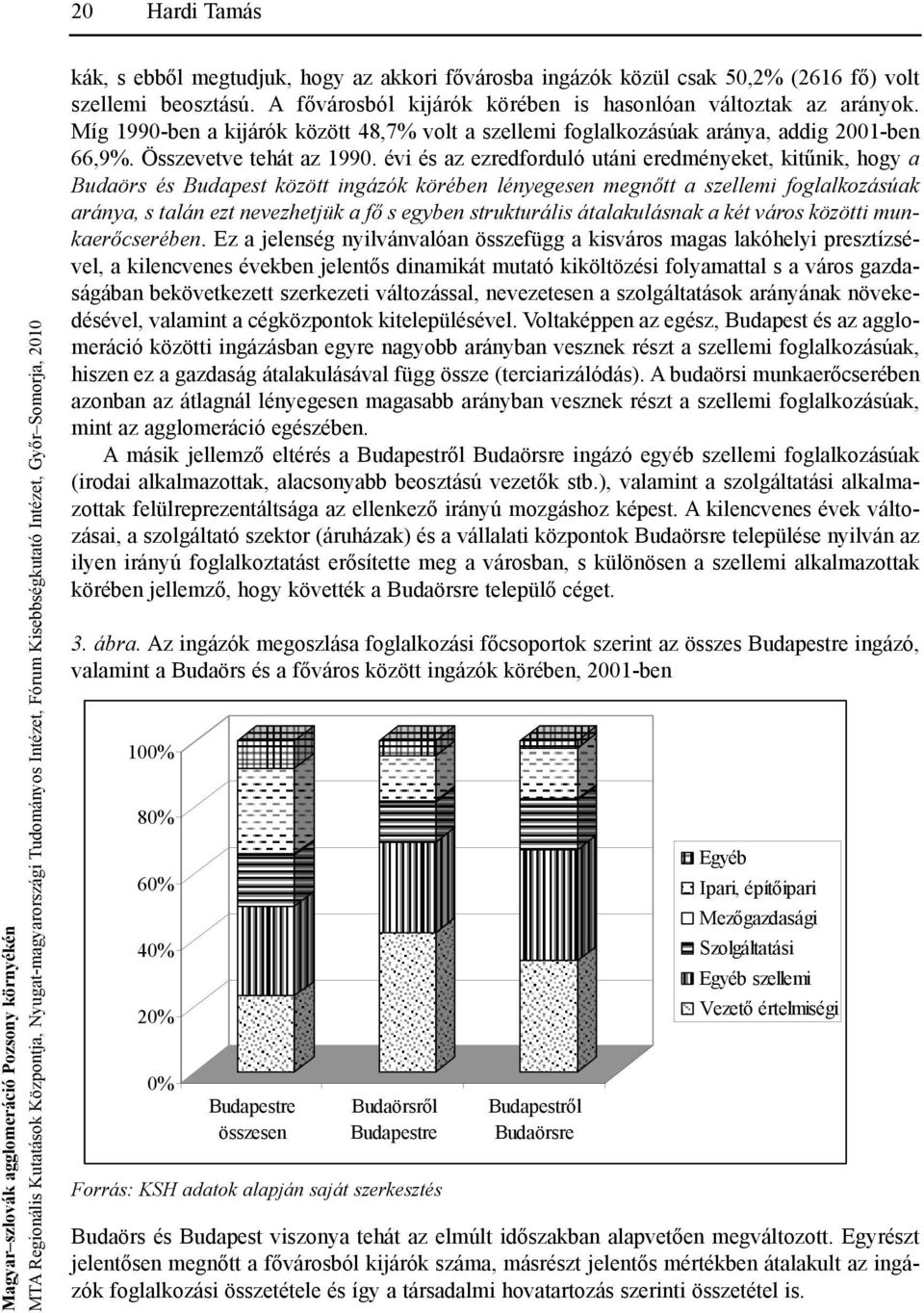 évi és az ezredforduló utáni eredményeket, kitűnik, hogy a Budaörs és Budapest között ingázók körében lényegesen megnőtt a szellemi foglalkozásúak aránya, s talán ezt nevezhetjük a fő s egyben