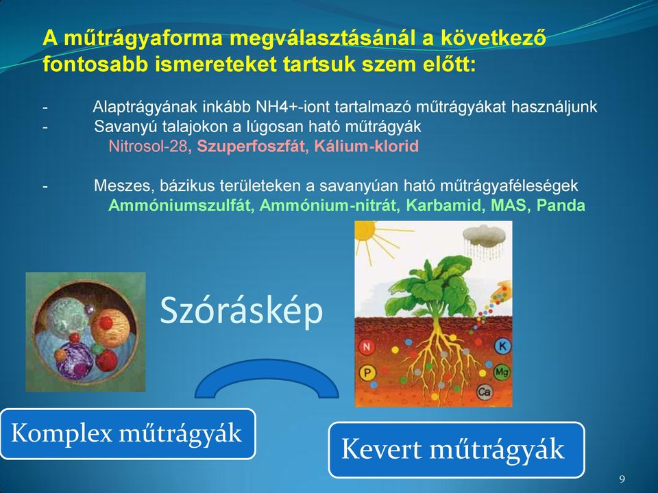 műtrágyák Nitrosol-28, Szuperfoszfát, Kálium-klorid - Meszes, bázikus területeken a savanyúan ható