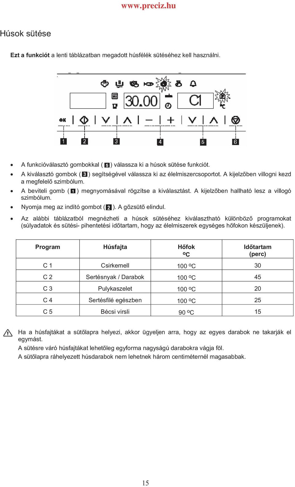 A kijelzben hallható lesz a villogó szimbólum. Nyomja meg az indító gombot ( ). A gzsüt elindul.