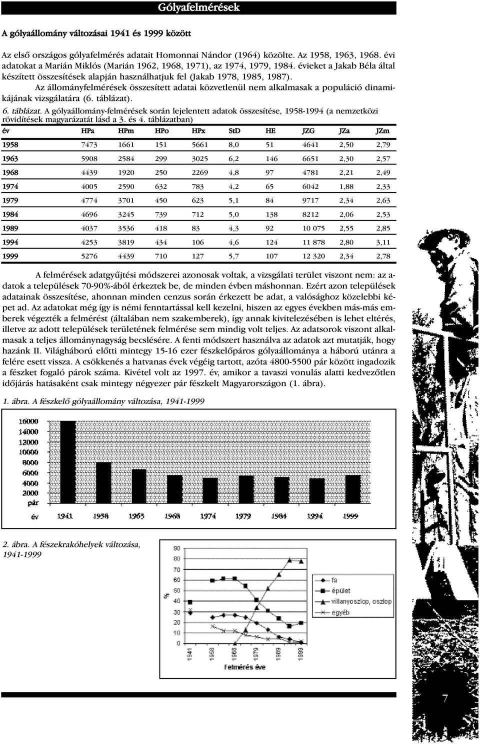 Az állományfelmérések összesített adatai közvetlenül nem alkalmasak a populáció dinamikájának vizsgálatára (6. táblázat)